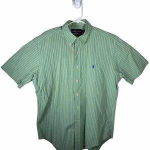 Ralph Lauren Light Green Plaid Short-Sleeve Button-Down Shirt